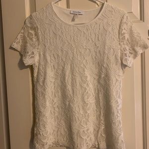 Calvin Klein - Women's White Top - Lace Overlay